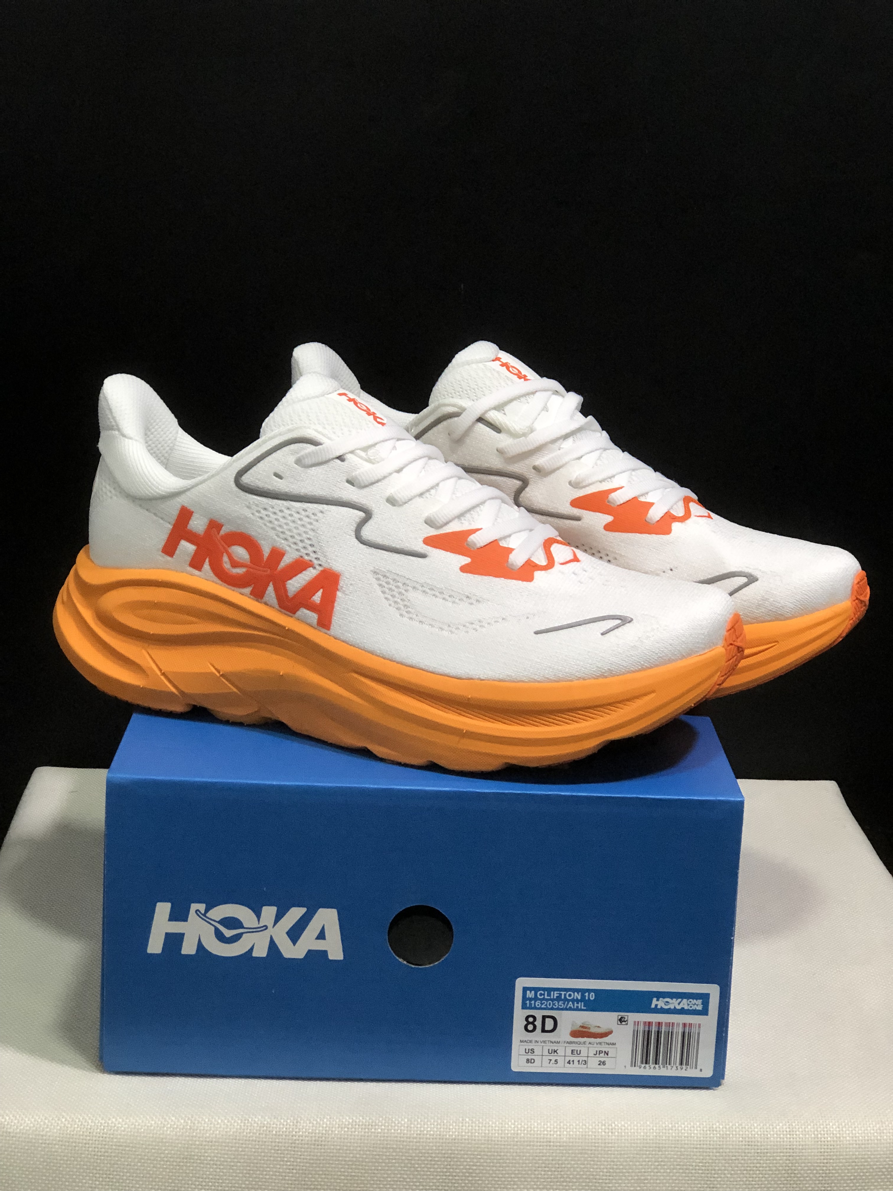 Hoka One One Clifton 10 Fashion Shoes Sneakers White/Orange