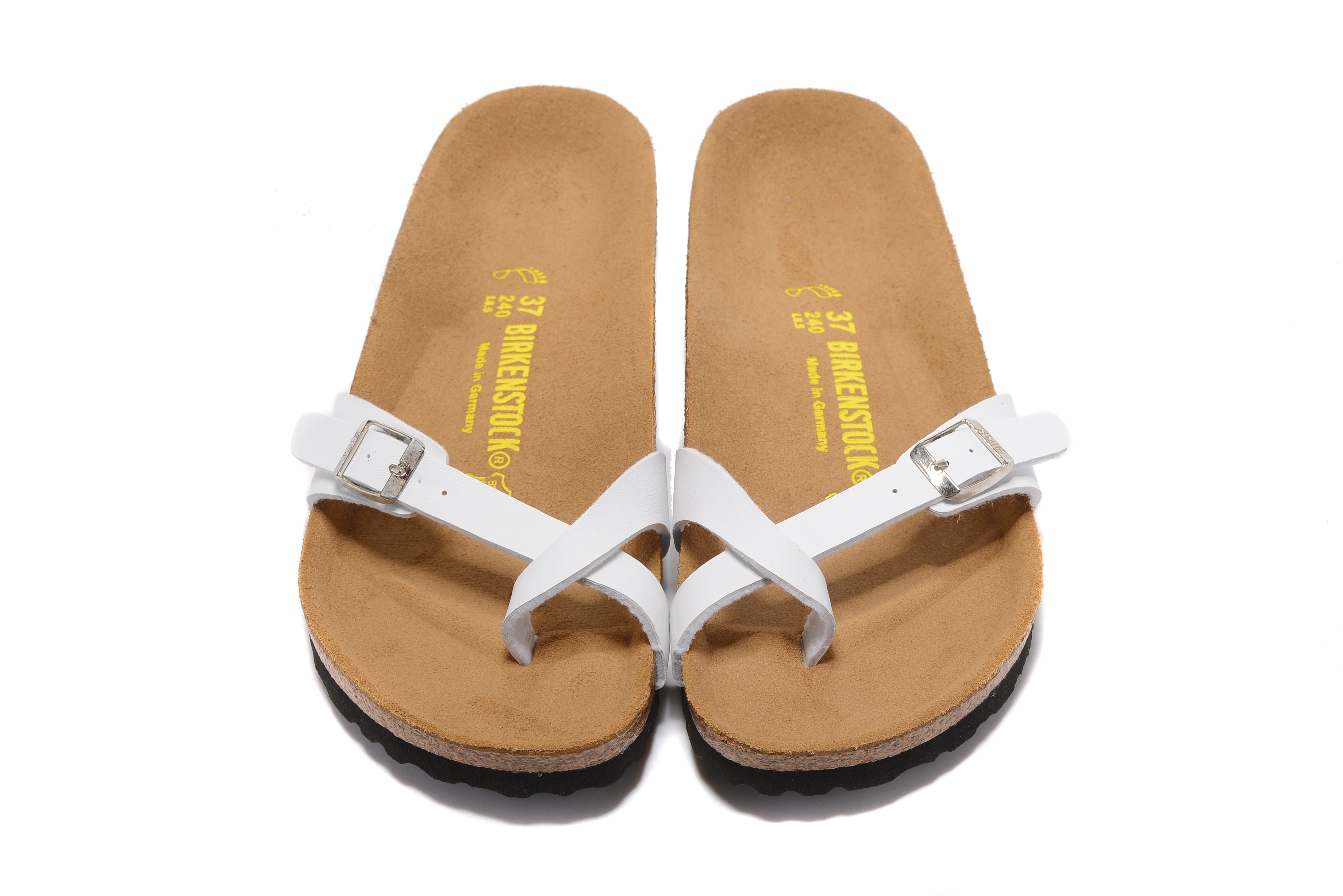 Birkenstock White Single Button Toe Loop Leather Sandals