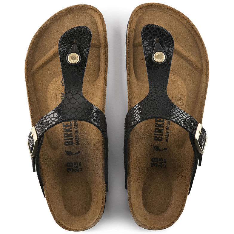Birkenstock Gizeh All Black Snakeskin Flip Flops Leather Sandals