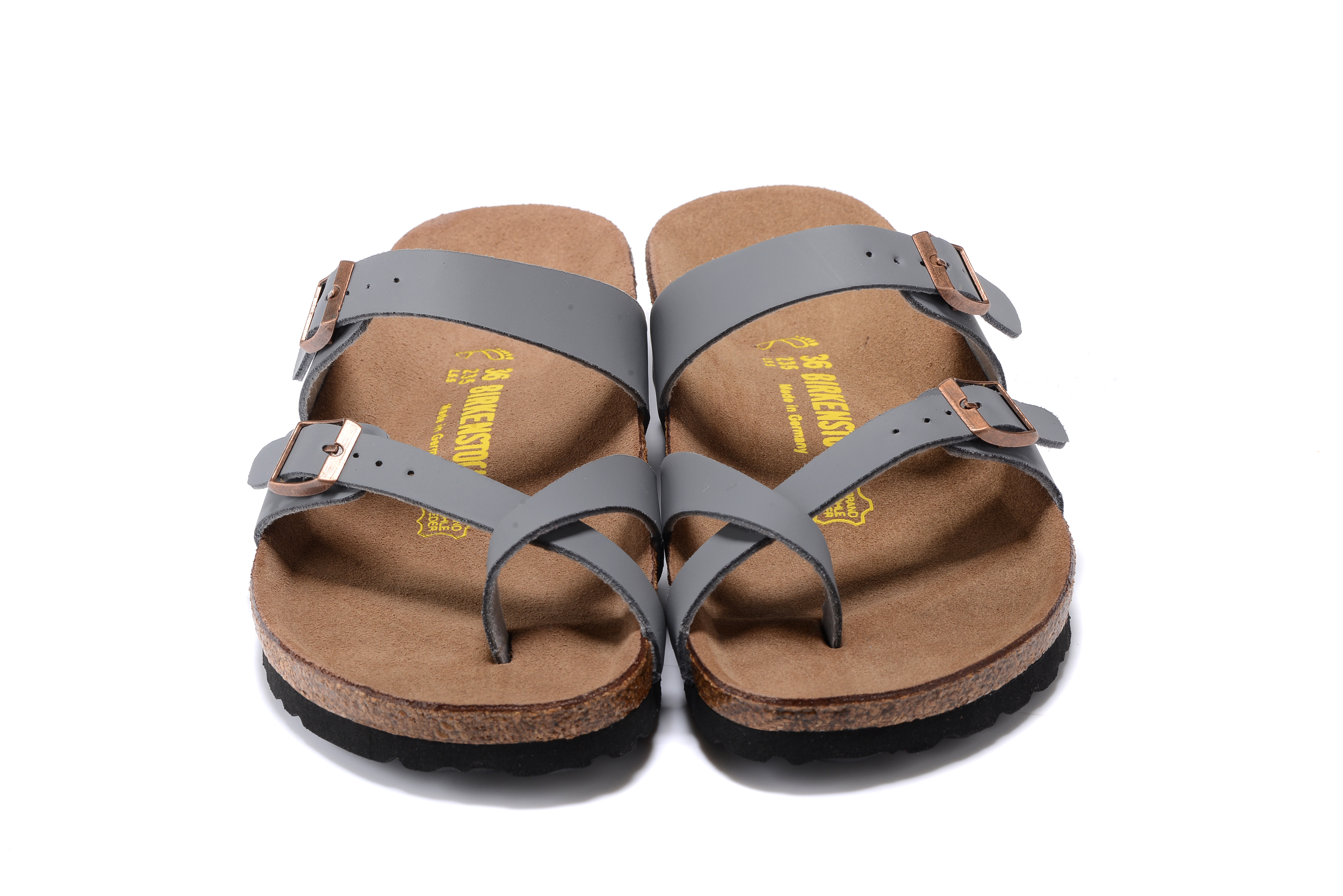 Birkenstock Gray Comfort Toe-Loop Leather Sandals