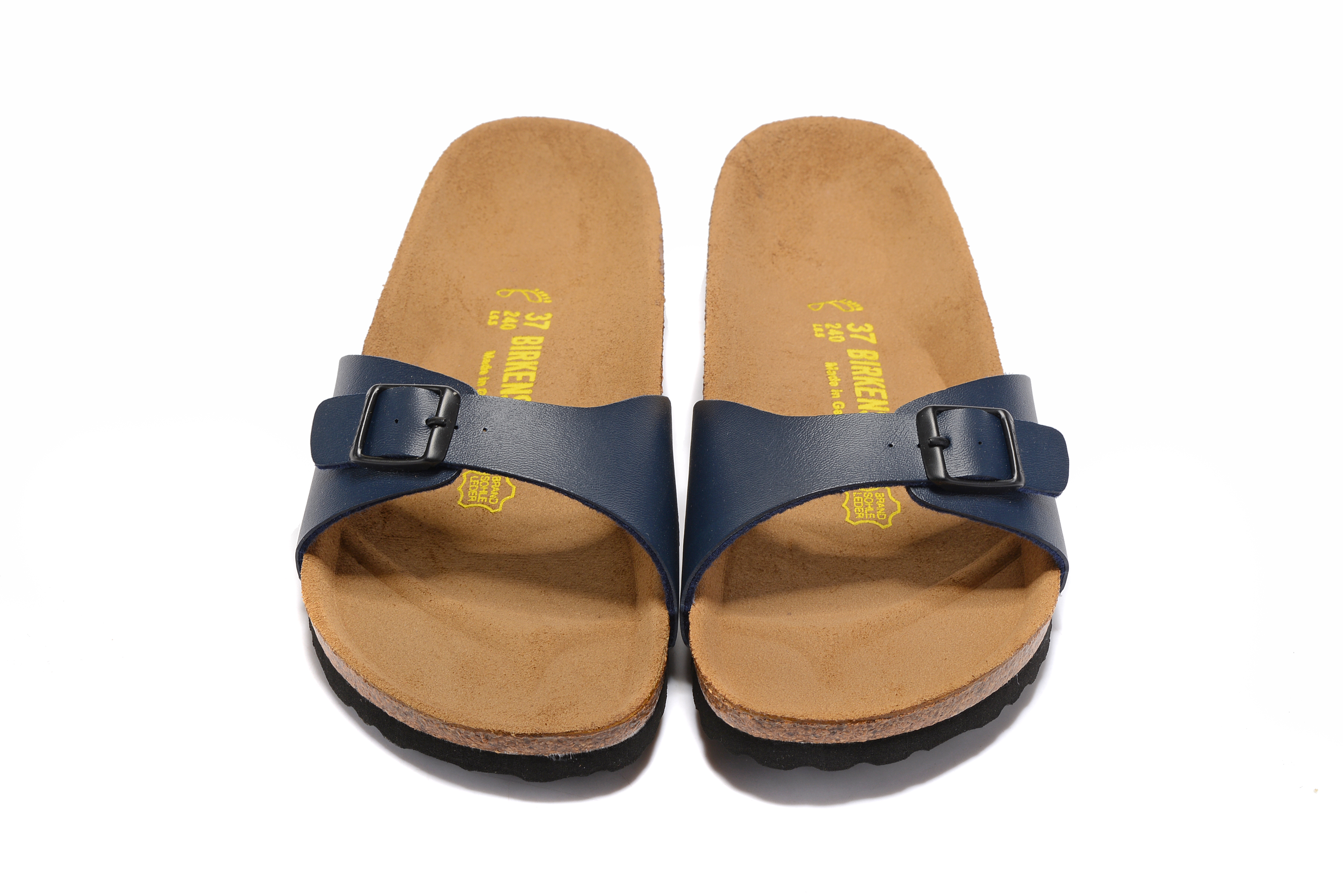 Birkenstock Madrid Navy Single Strap Slide Matte Leather Sandals