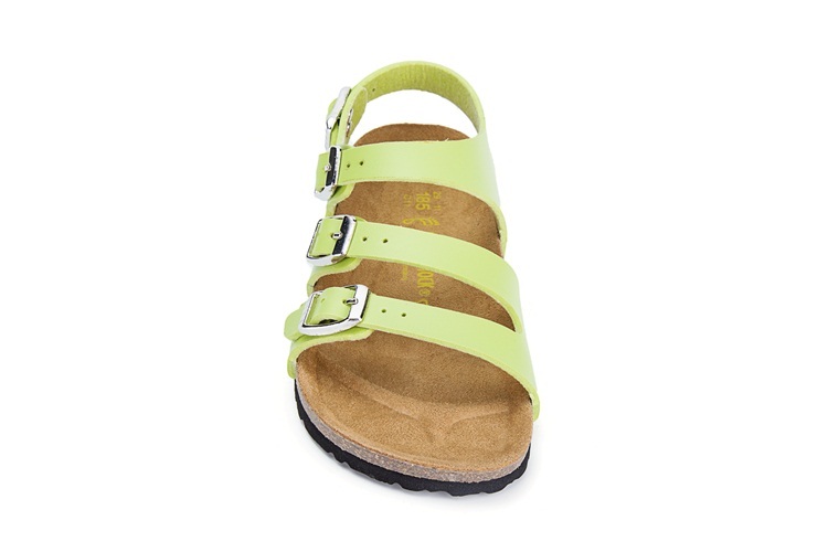 Birkenstock Ellice Three-Button Light Green Matte Leather Strappy Sandals