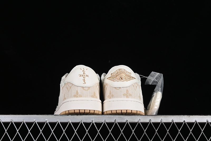 Nike Air Jordan 1 Low OG SP Travis Scott Fragment Design LV White Khaki Sneakers