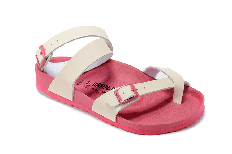 Birkenstock Single Button White Ringfinger Pink Sole Matte Leather Sandals