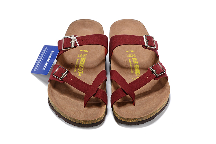 Birkenstock Two-Button Ringfinger Scarlet Scrub Leather Slippers