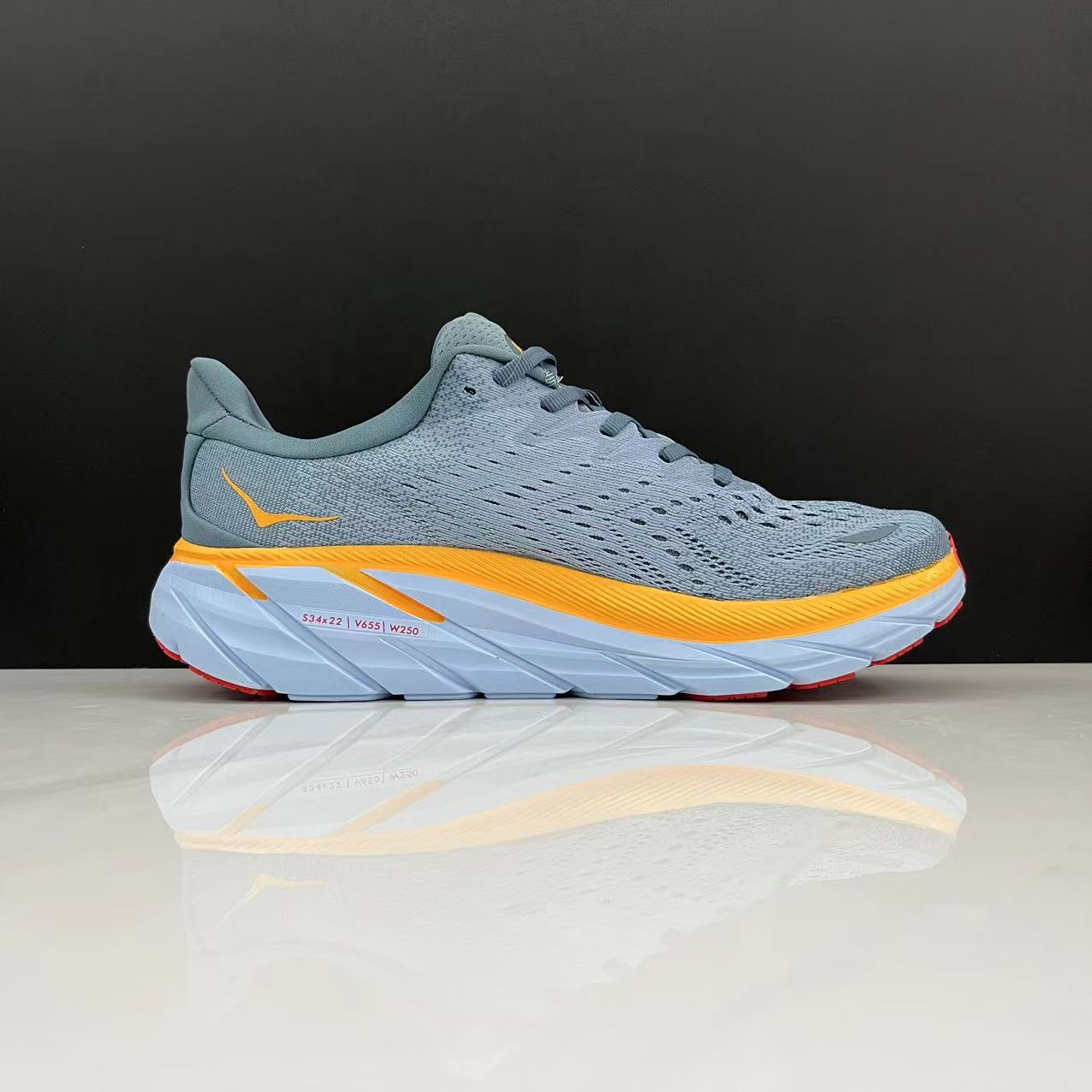 Hoka One One Clifton 8 Fashion Shoes Shock-absorbing Sneakers Blue Grey