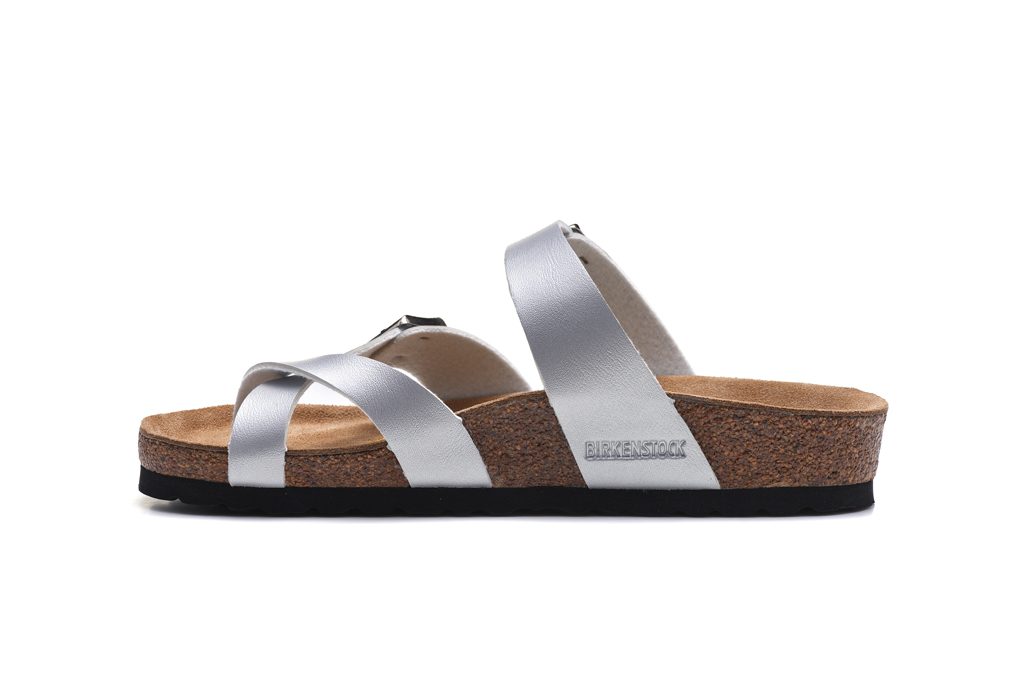 Birkenstock Two-Button Silver Ringfinger Matte Leather Slippers