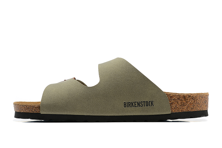 Birkenstock Two-Button Gray Green Scrub Leather Slippers