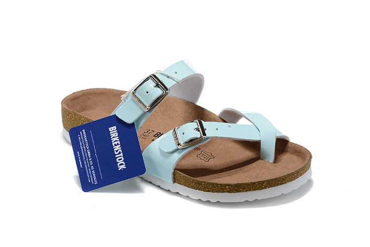 Birkenstock Two-Button Ringfinger Tiffany Blue Patent Leather Slippers