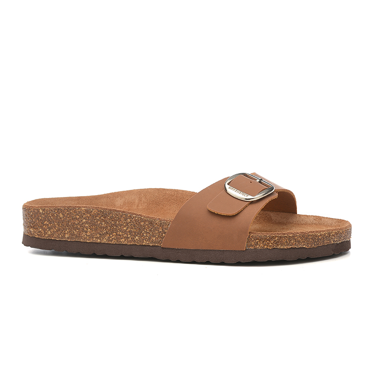 Birkenstock Single Button Brown Scrub Leather Slippers