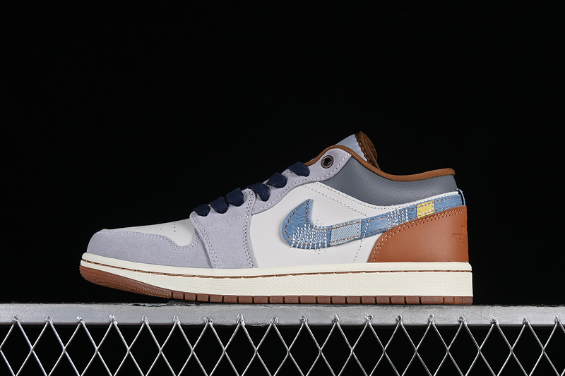 Nike Air Jordan 1 Low SE Phantom Amber Brown Star Blue Denim Sneakers