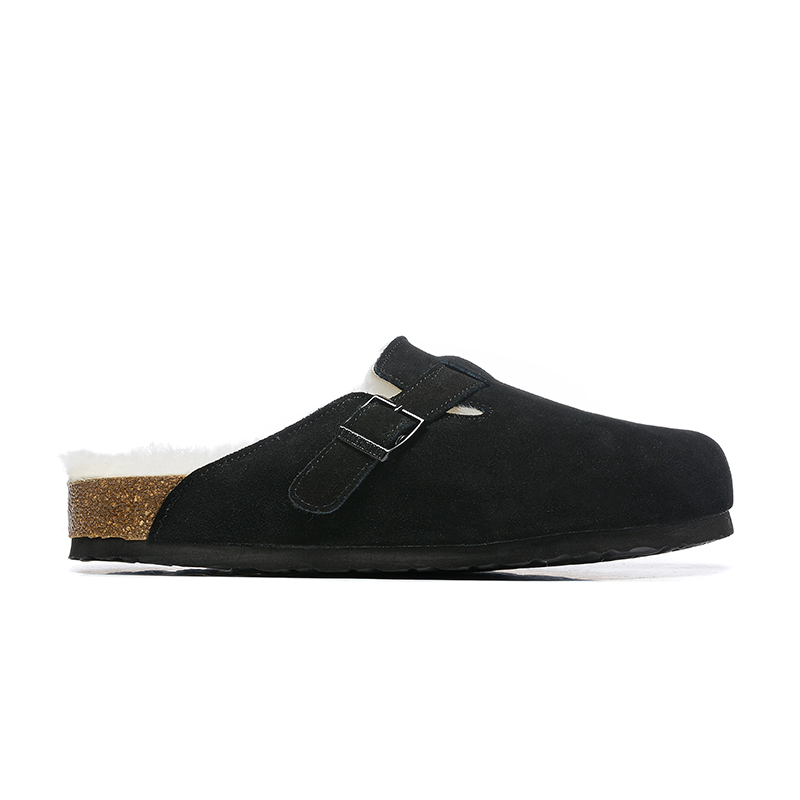 Birkenstock Black Suede White Shearling Lining Clog Shoes