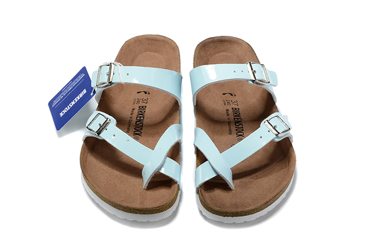 Birkenstock Two-Button Ringfinger Tiffany Blue Patent Leather Slippers