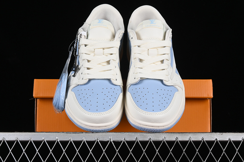 Nike Air Jordan 1 Low Travis Scott Fragment Design Louis Vuitton White Blue Sneakers