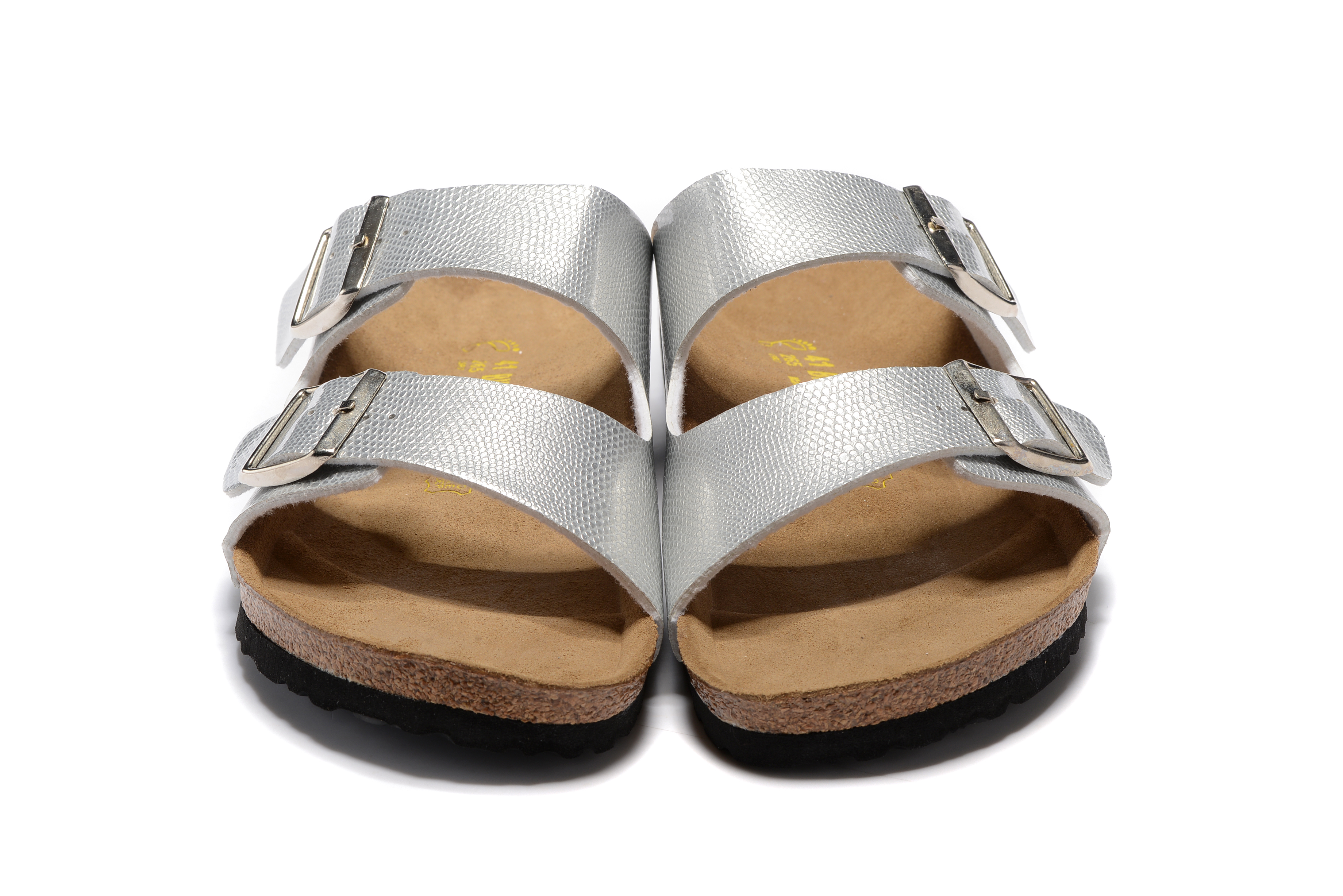 Birkenstock Arizona Silver Snakeskin Two Buckle Leather Sandal