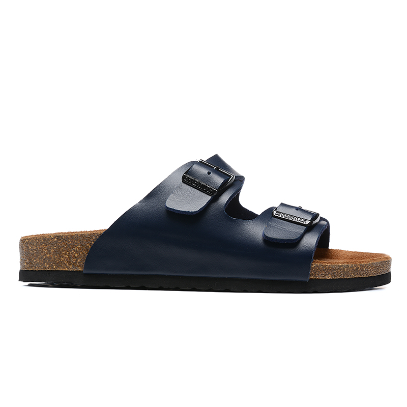 Birkenstock Two-Button Navy Casual Leather Slippers