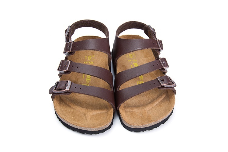 Birkenstock Ellice Three-Button Brown Matte Leather Strappy Sandals