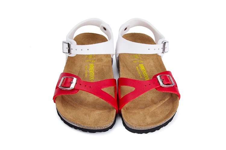 Birkenstock Single Button White And Red Double Color Matte Leather Sandals
