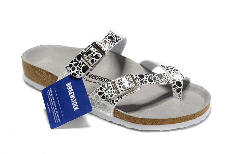 Birkenstock Two-Button Ringfinger Gray Metal Stone Matte Leather Slippers