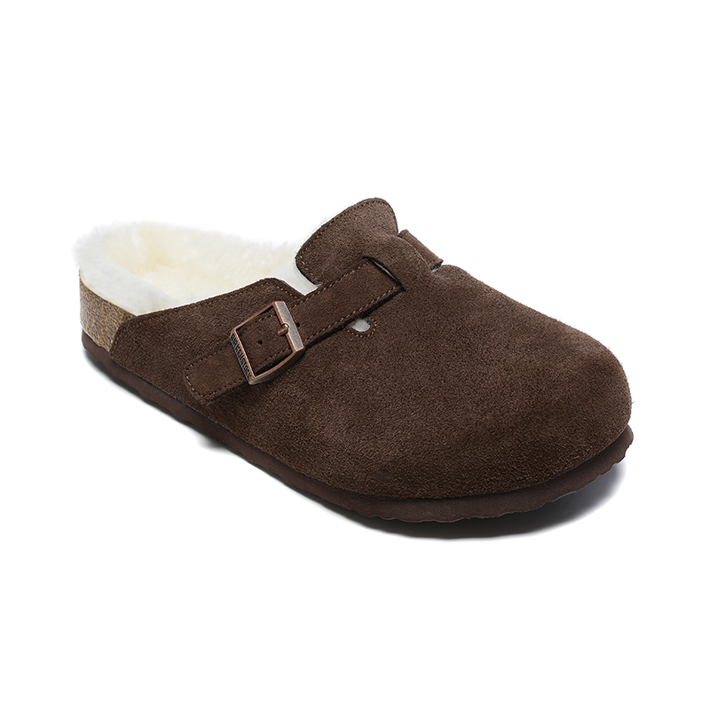 Birkenstock Dark Brown Suede White Shearling Lining Clog Shoes