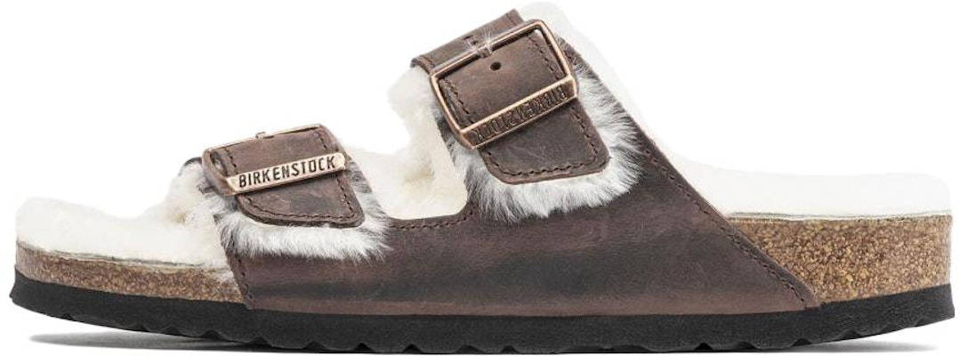 Birkenstock Arizona Shearling Waxy Leather Oiled Habana 1021049 Narrow Fit Brown Sandals