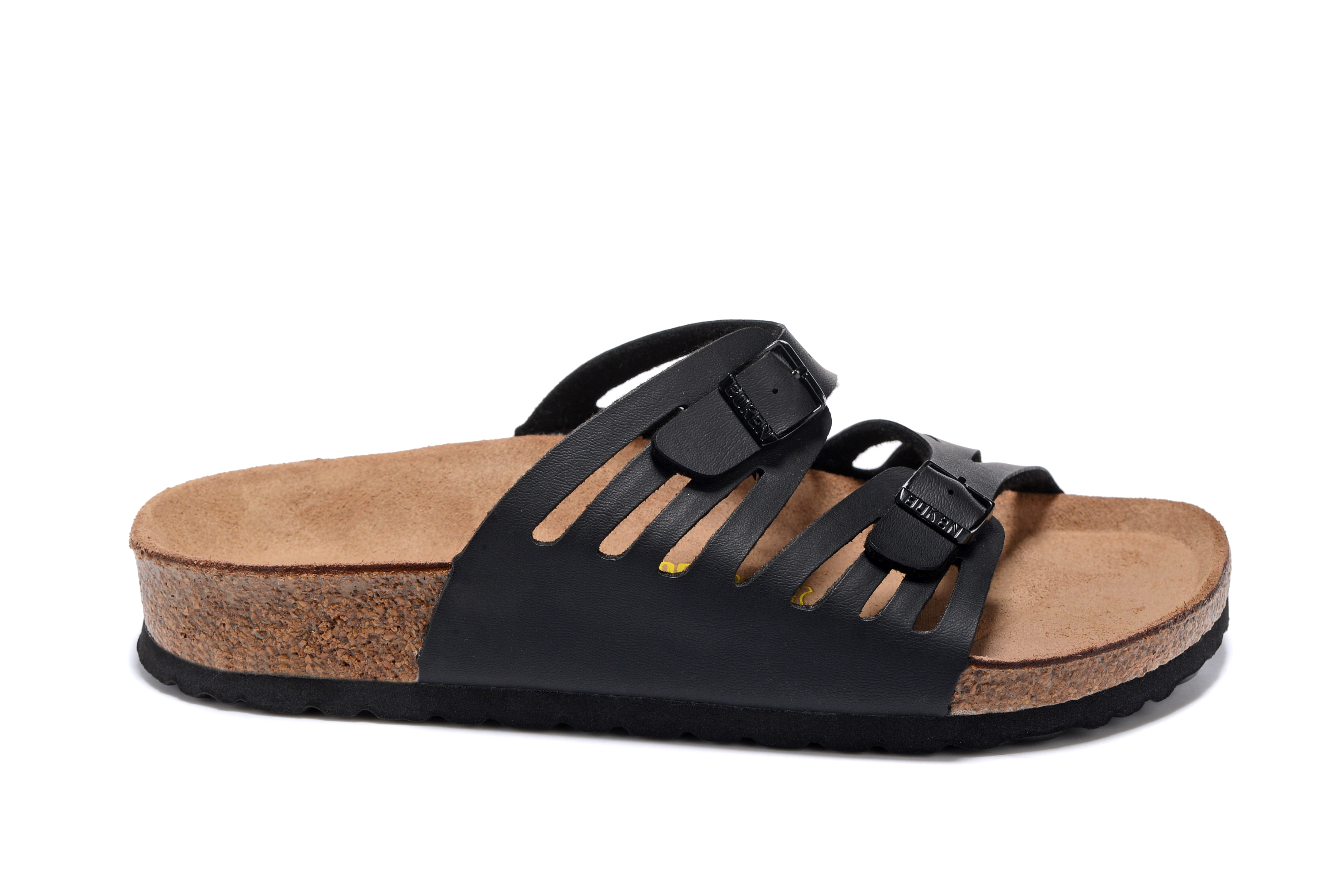 Birkenstock Granada Hollow Butterfly Pattern Black Matte Double Buckle Leather Sandal