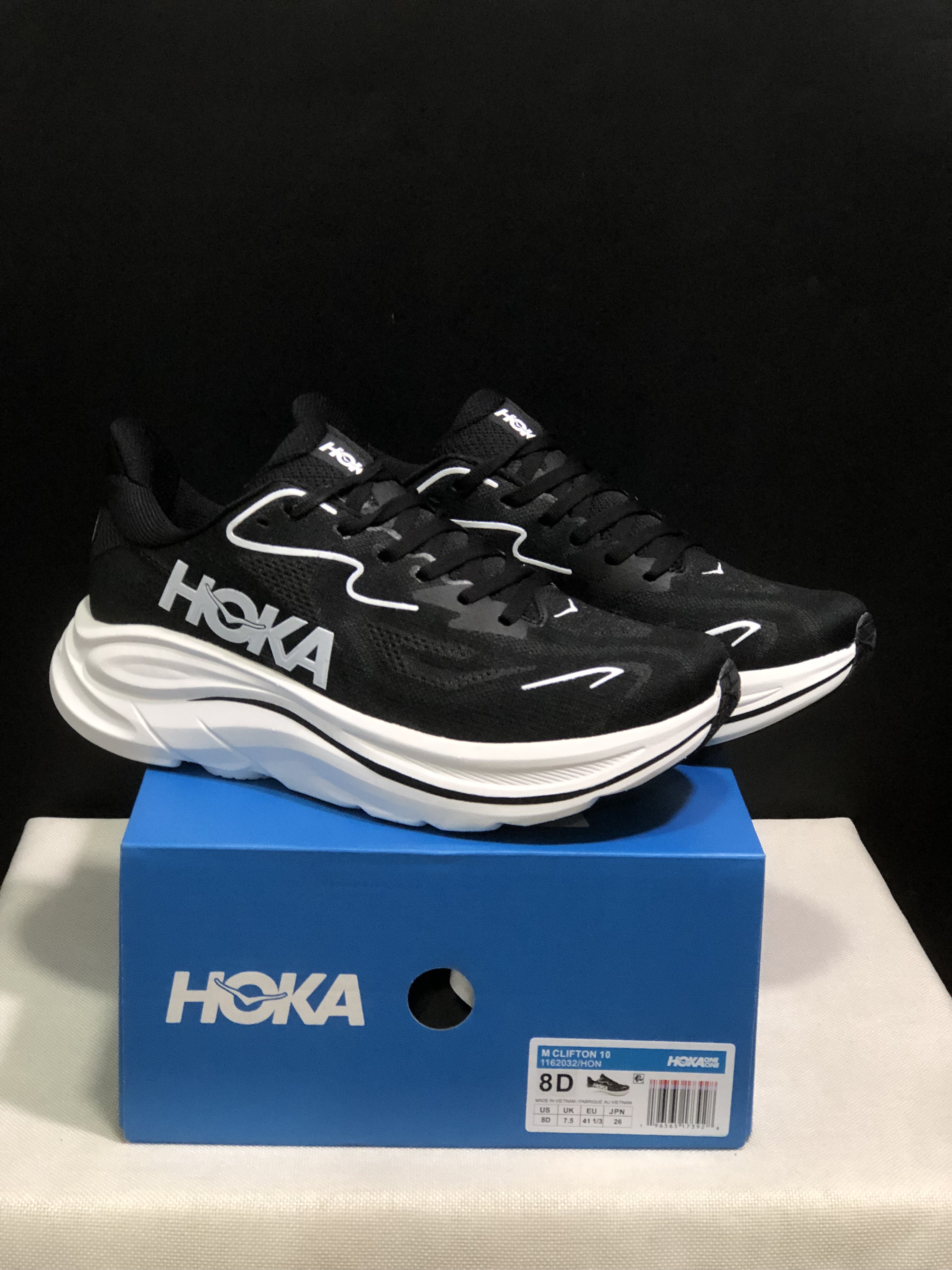 Hoka One One Clifton 10 Black/White Fashion Shoes Sneakers