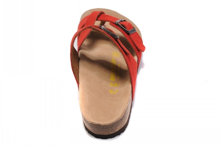 Birkenstock Two-Button Ringfinger Red Scrub Leather Slippers