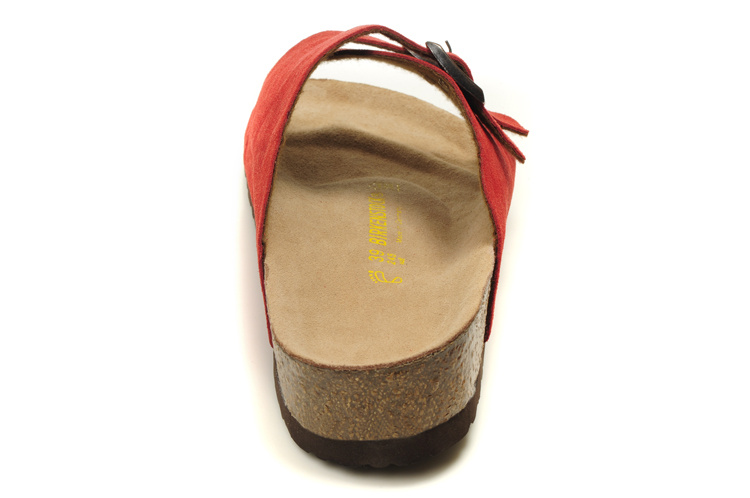 Birkenstock Two Buttons Red Scrub Leather Fashion Slippers