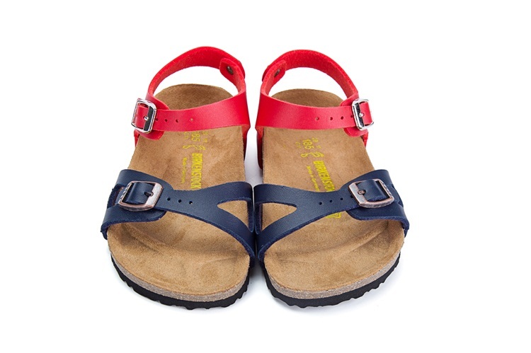 Birkenstock Single Button Navy And Red Double Color Matte Leather Sandals