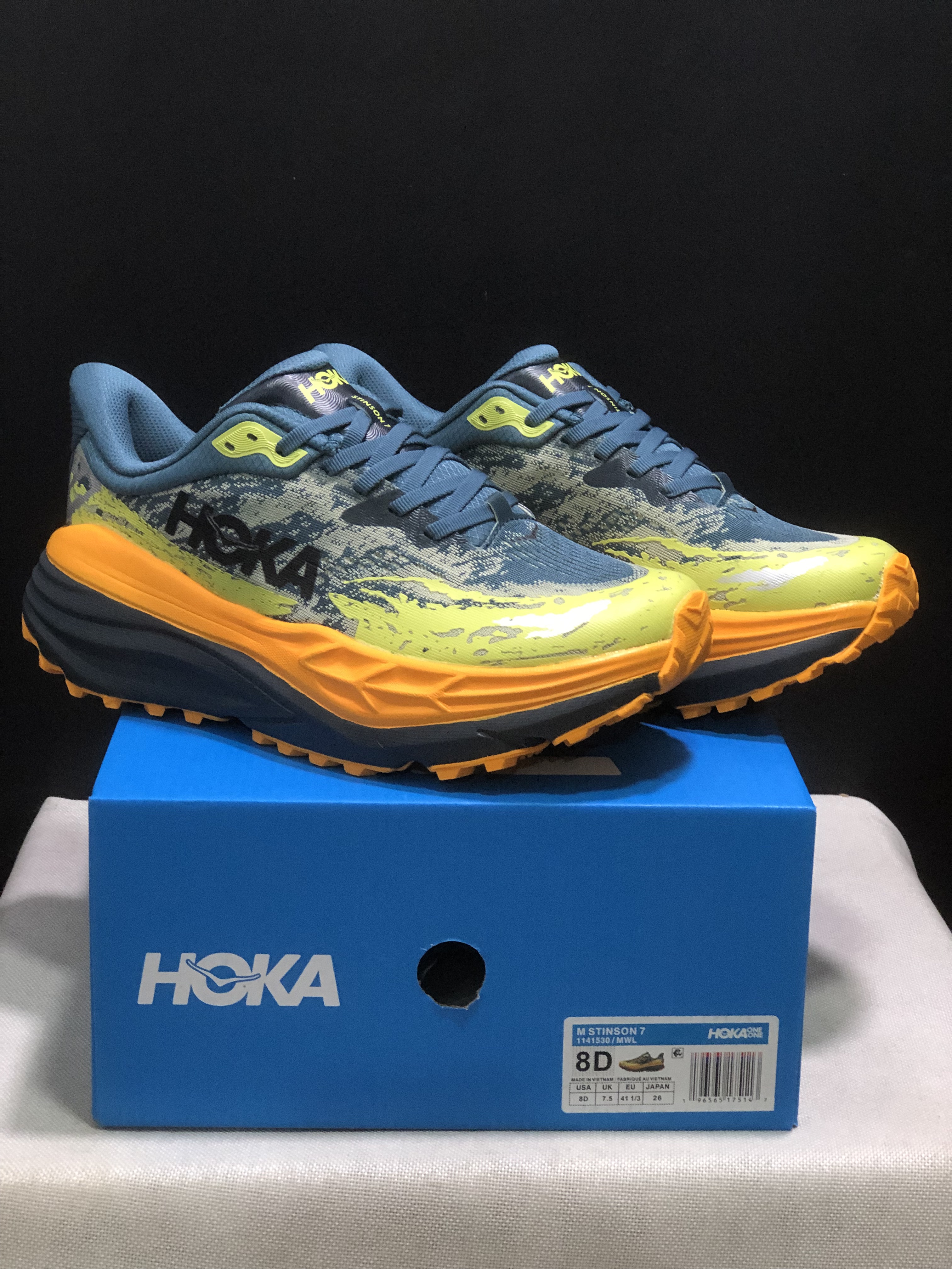 Hoka One One Stinson 7 Comfortable Anti-slip Running Shoes Turquoise/Camouflage/Orange