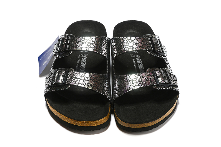 Birkenstock Two-Button Black Metal Stone Matte Leather Casual Slippers