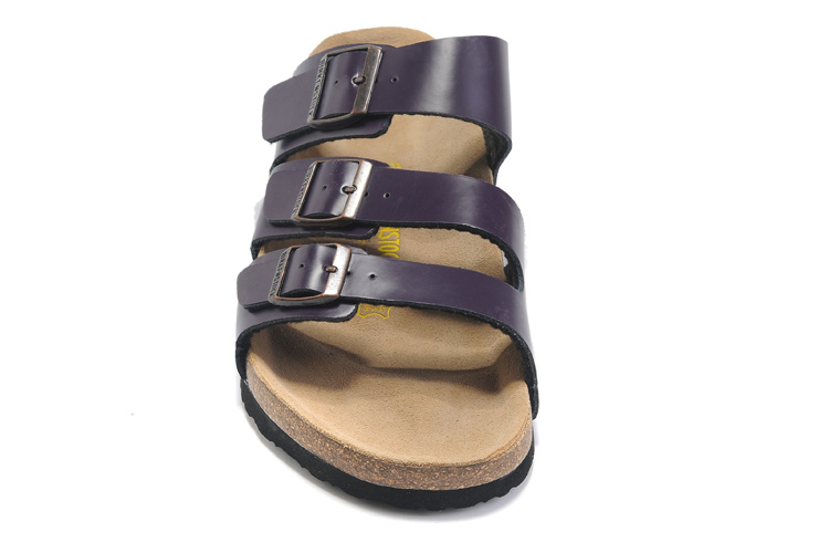 Birkenstock Three-Button Purple Matte Leather Sandals
