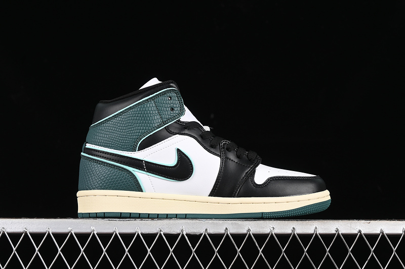 Nike Air Jordan 1 Mid Black White Light Dew Oxidized Green Sneakers