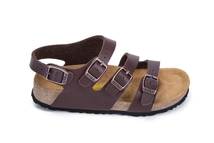 Birkenstock Ellice Three-Button Brown Matte Leather Strappy Sandals