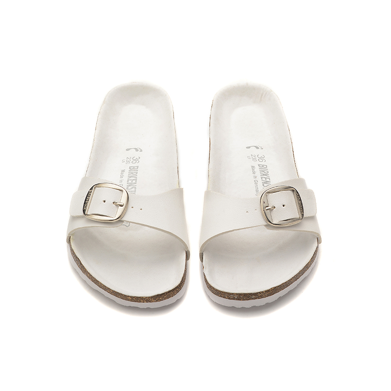 Birkenstock Single Button White Matte Leather Slippers