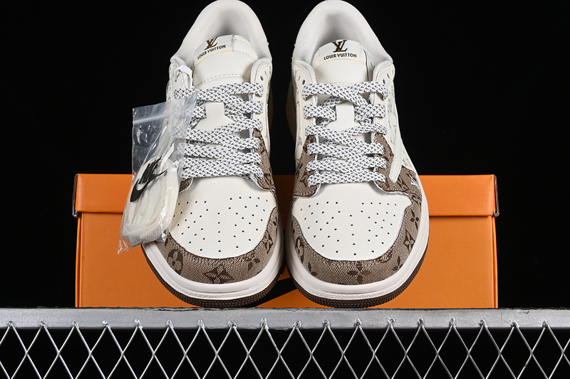 Nike Air Jordan 1 Low OG SP Travis Scott Fragment Design LV White Brown Printing Sneakers