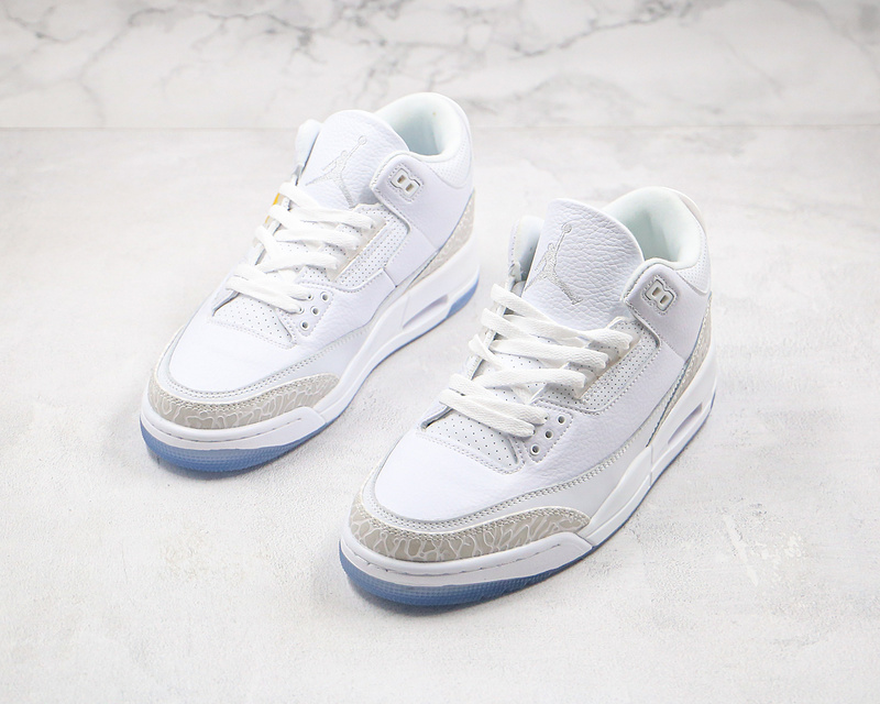 Nike Air Jordan 3 Retro Pure White Cement Transparent Sole Sneakers