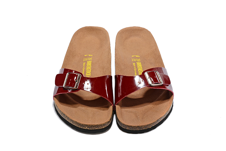 Birkenstock Single Button Scarlet Patent Leather Slippers