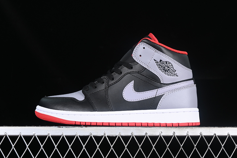 Nike Air Jordan 1 Mid Black Cement Grey Fire Red Sole Sneakers