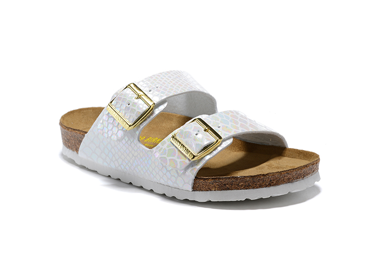 Birkenstock White Snakeskin Double Buckle Leather Sandals