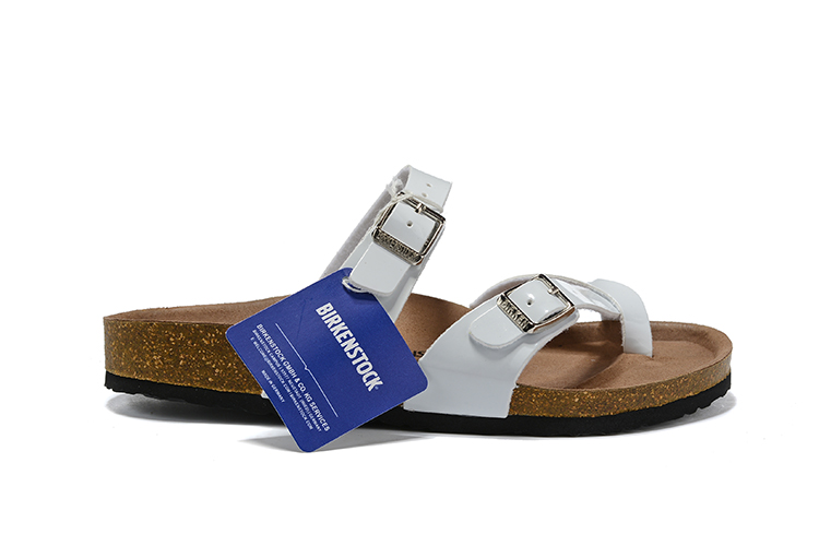 Birkenstock Two-Button Ringfinger White Patent Leather Slippers