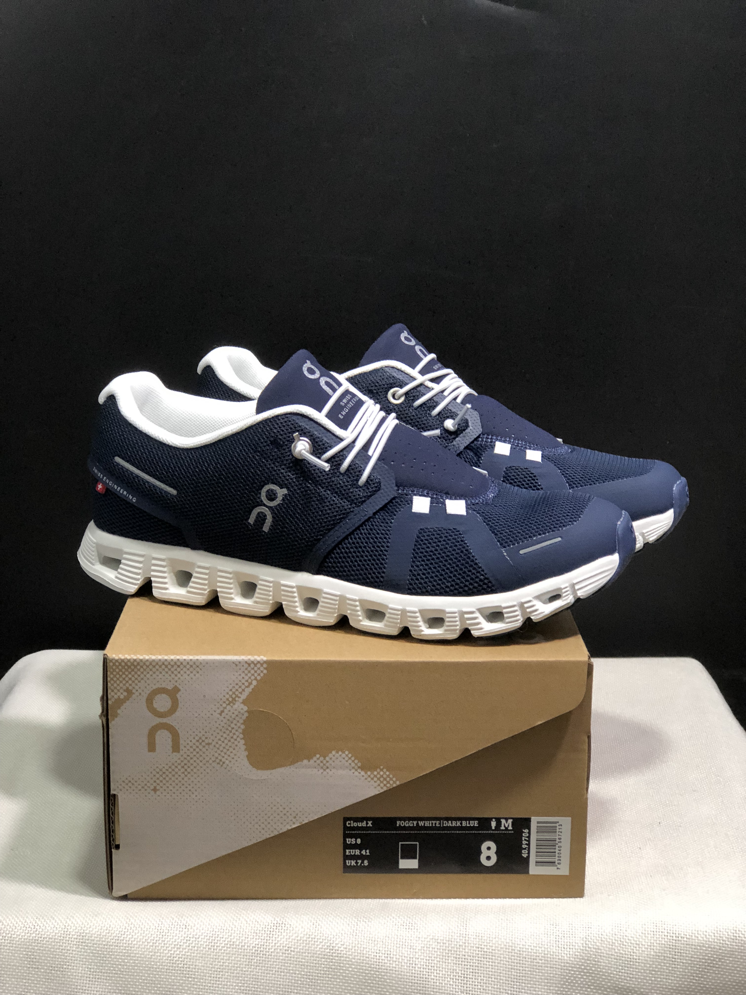 On Running Cloud 5 Lightweight Running Shoes Foggy White/Dark Blue