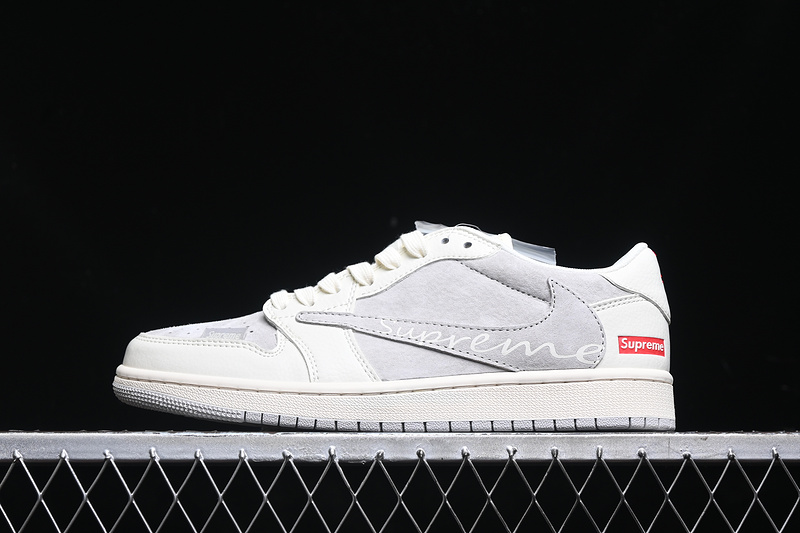 Travis Scott Fragment Design Nike Air Jordan 1 Low Supreme OG SP Light Grey White Fashion Sneakers