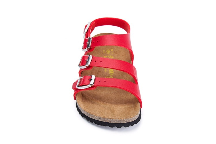 Birkenstock Ellice Three-Button Red Matte Leather Strappy Sandals