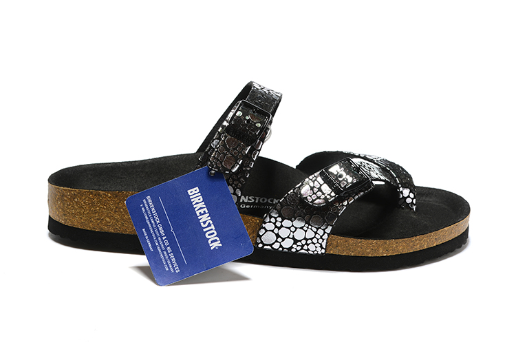 Birkenstock Two-Button Ringfinger Black Metal Stone Matte Leather Slippers