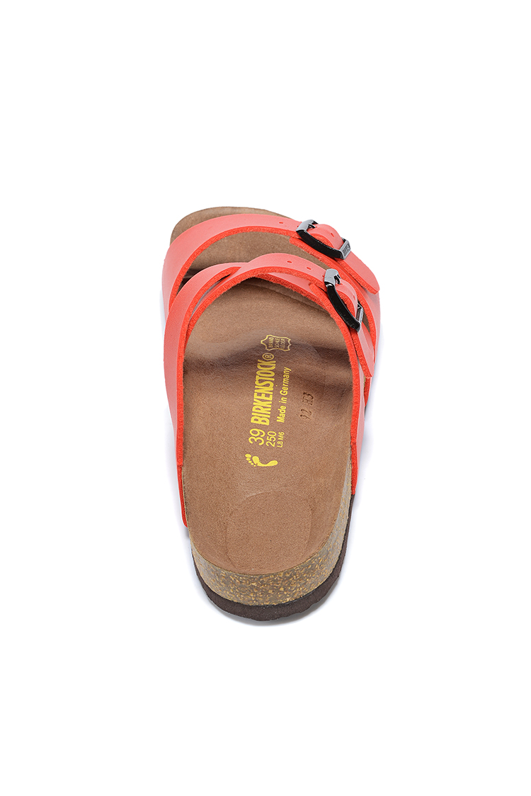Birkenstock Two-Button Red Matte Leather Intersect Black Sole Slippers