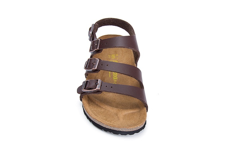 Birkenstock Ellice Three-Button Brown Matte Leather Strappy Sandals