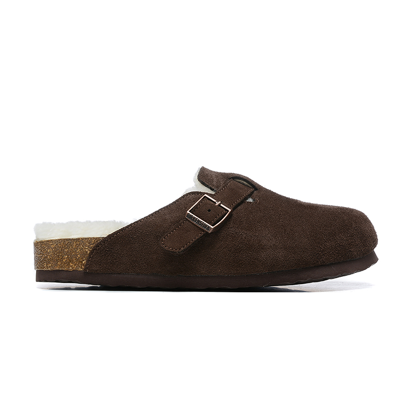 Birkenstock Dark Brown Suede White Shearling Lining Clog Shoes