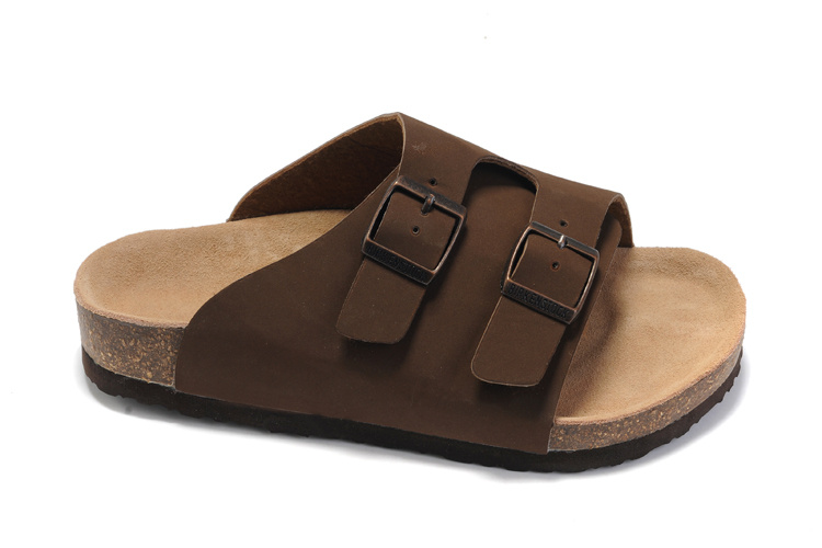 Birkenstock Two Buttons Brown Scrub Leather Fashion Slippers